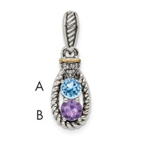 Sterling Silver Antiqued Pendant with 14K 2-stone with Diamond Mother's view 1