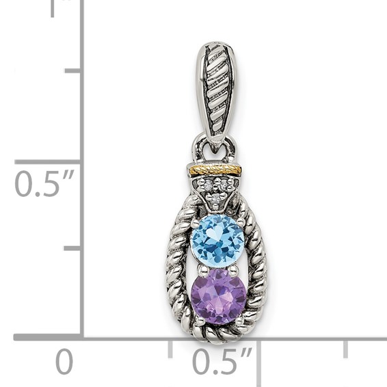 Sterling Silver & 14k Birthstone and Diamond Mother's Pendant Semi-Mount