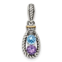 Sterling Silver Antiqued Pendant with 14K 2-stone with Diamond Mother's view 2