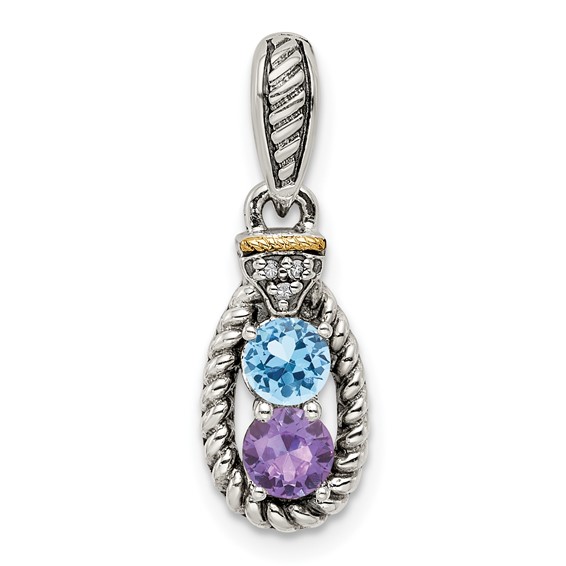 Sterling Silver & 14k Birthstone and Diamond Mother's Pendant Semi-Mount