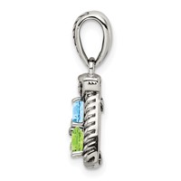 Sterling Silver Antiqued Pendant with 14K 3-stone with Diamond Mother's view 3
