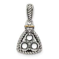 Sterling Silver Antiqued Pendant with 14K 3-stone with Diamond Mother's view 5
