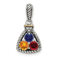 Sterling Silver Antiqued Pendant with 14K 3-stone with Diamond Mother's view 2