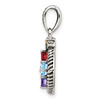 Sterling Silver Antiqued Pendant with 14K 4-stone with Diamond Mother's view 3