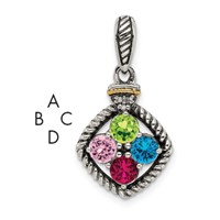 Sterling Silver Antiqued Pendant with 14K 4-stone with Diamond Mother's view 1