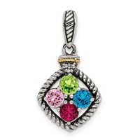Sterling Silver Antiqued Pendant with 14K 4-stone with Diamond Mother's view 2