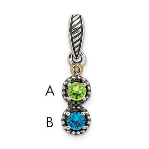 Sterling Silver Antiqued w/14k 2-stone w/Diamond Mothers Pendant Semi-Mount (QMPD27/2)