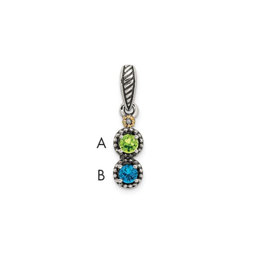 Sterling Silver Antiqued Pendant with 14K 2-stone with Diamond Mother's