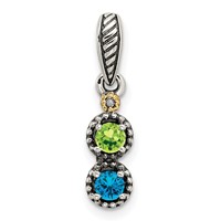 Sterling Silver Antiqued Pendant with 14K 2-stone with Diamond Mother's view 2