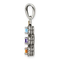 Sterling Silver Antiqued Pendant with 14K 3-stone with Diamond Mother's view 3