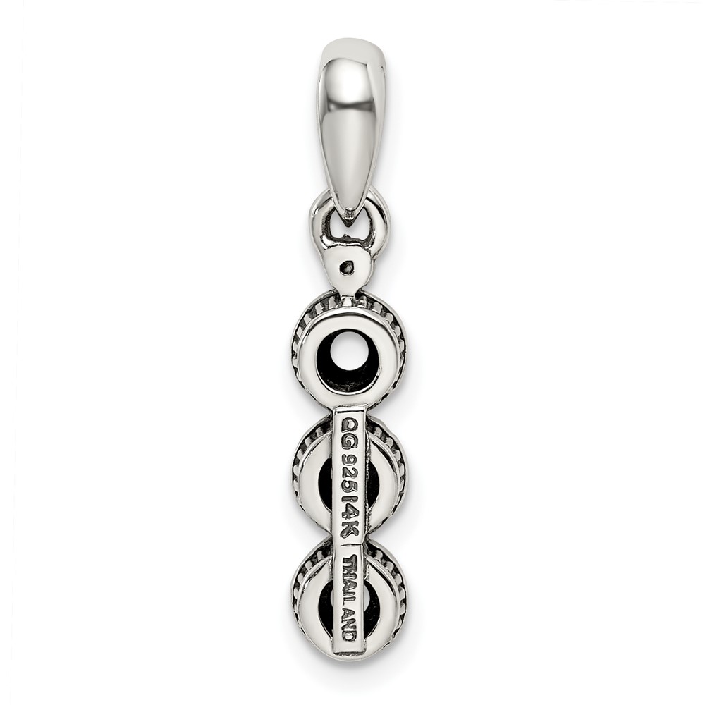 Sterling Silver Antiqued w/14k 3-stone w/Diamond Mothers Pendant Semi-Mount (QMPD27/3)