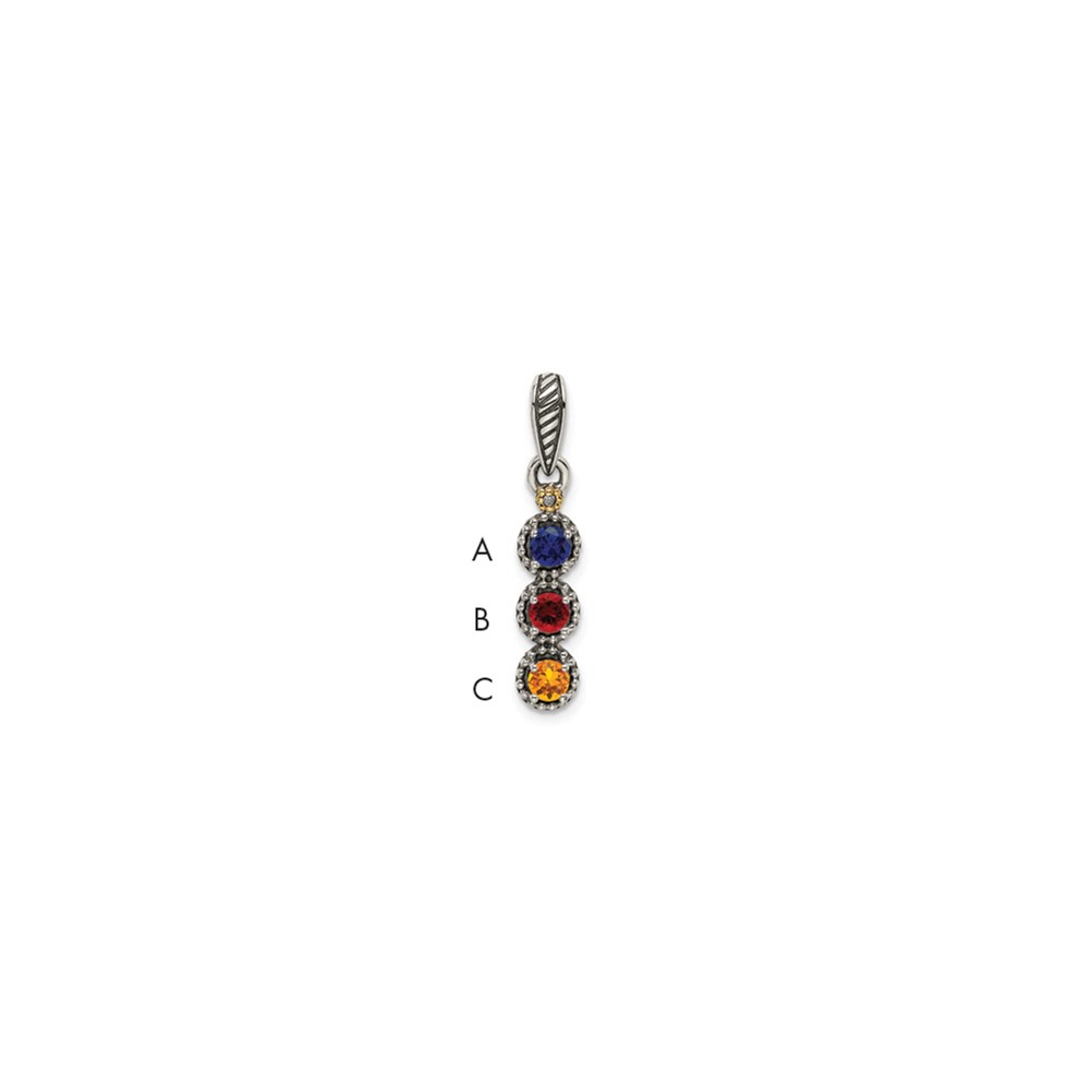 Sterling Silver Antiqued Pendant with 14K 3-stone with Diamond Mother's