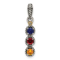 Sterling Silver Antiqued Pendant with 14K 3-stone with Diamond Mother's view 2