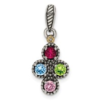 Sterling Silver Antiqued Pendant with 14K 4-stone with Diamond Mother's view 2