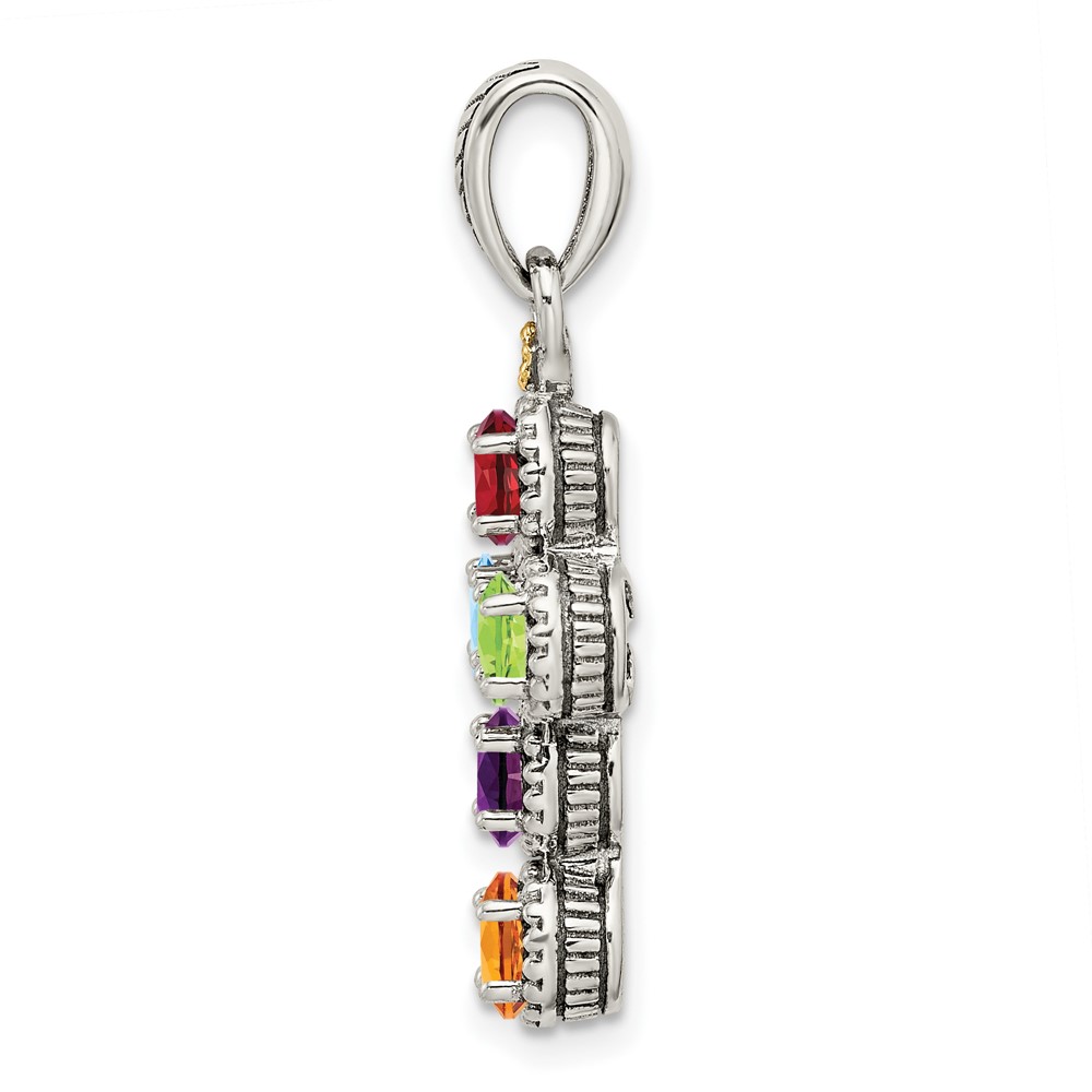Sterling Silver Antiqued w/14k 5-stone w/Diamond Mothers Pendant Semi-Mount (QMPD27/5)