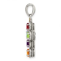 Sterling Silver Antiqued Pendant with 14K 5-stone with Diamond Mother's view 3