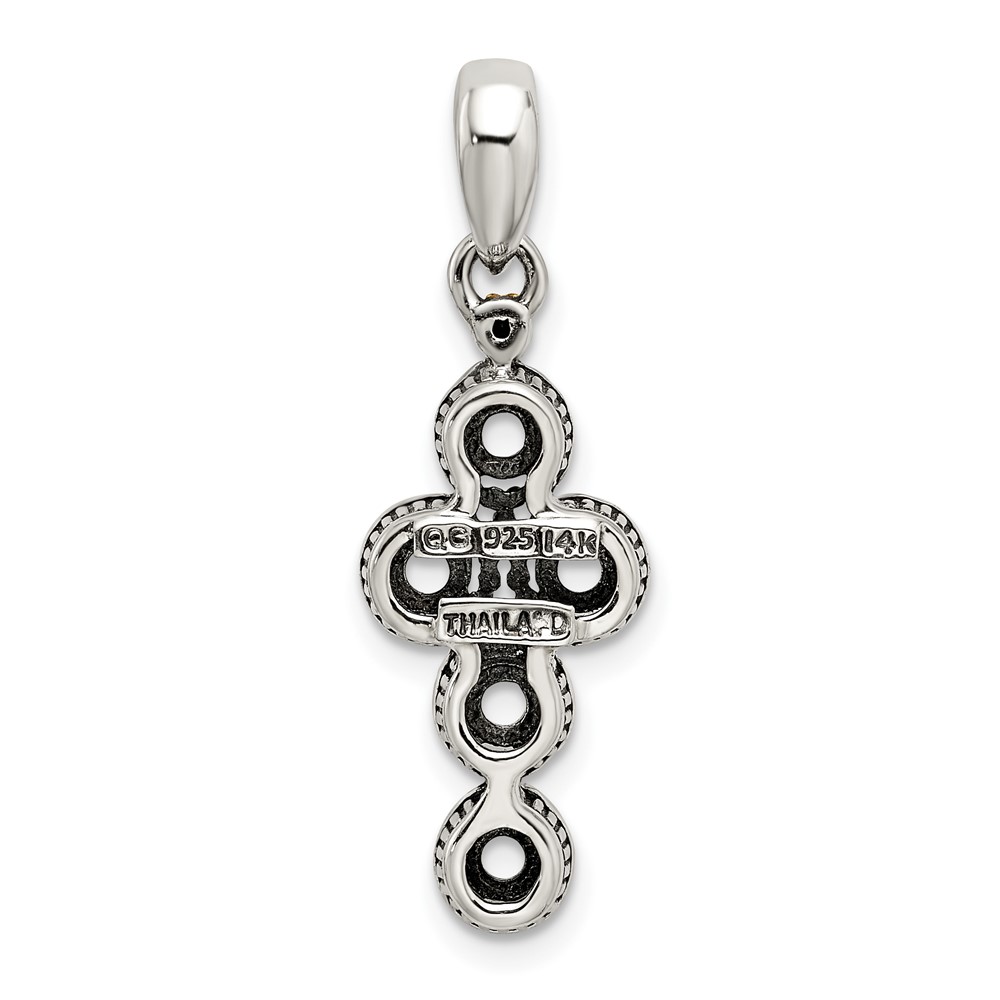 Sterling Silver Antiqued w/14k 5-stone w/Diamond Mothers Pendant Semi-Mount (QMPD27/5)