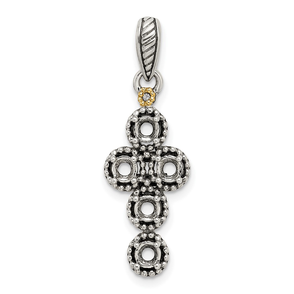 Sterling Silver Antiqued w/14k 5-stone w/Diamond Mothers Pendant Semi-Mount (QMPD27/5)
