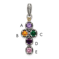 Sterling Silver Antiqued Pendant with 14K 5-stone with Diamond Mother's view 1