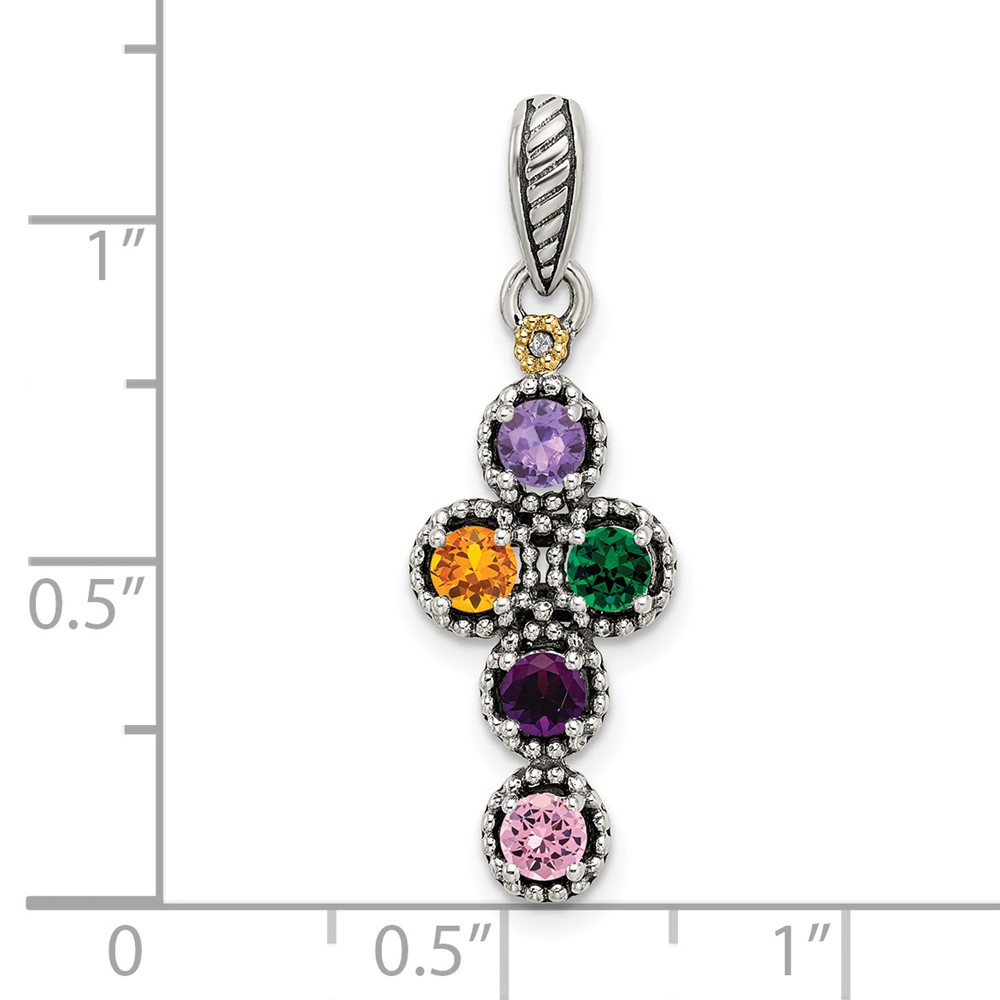 Sterling Silver Antiqued w/14k 5-stone w/Diamond Mothers Pendant Semi-Mount (QMPD27/5)