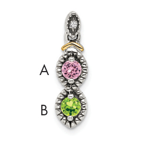 Sterling Silver Antiqued w/14k 2-stone w/Diamond Mothers Pendant Semi-Mount (QMPD28/2)