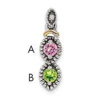 Sterling Silver Antiqued Pendant with 14K 2-stone with Diamond Mother's view 1