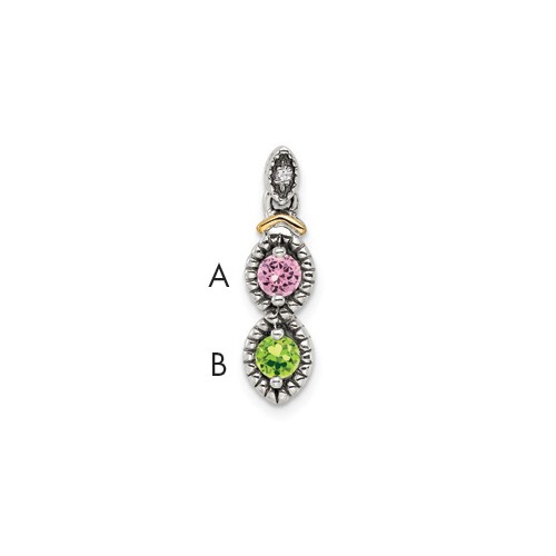 Sterling Silver Antiqued Pendant with 14K 2-stone with Diamond Mother's