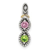 Sterling Silver Antiqued Pendant with 14K 2-stone with Diamond Mother's view 2