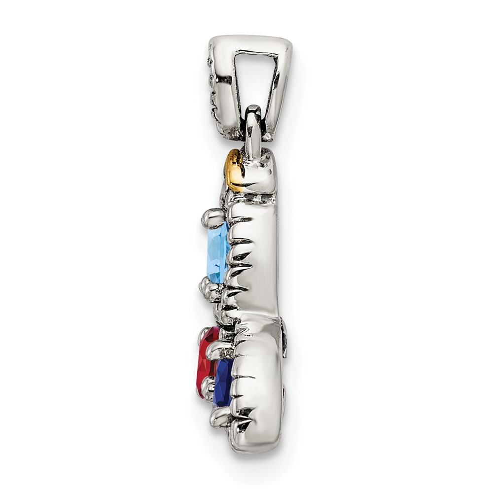 Sterling Silver Antiqued w/14k 3-stone w/Diamond Mothers Pendant Semi-Mount (QMPD28/3)