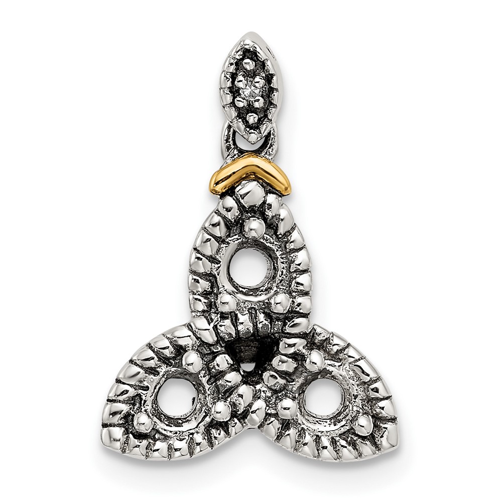 Sterling Silver Antiqued w/14k 3-stone w/Diamond Mothers Pendant Semi-Mount (QMPD28/3)