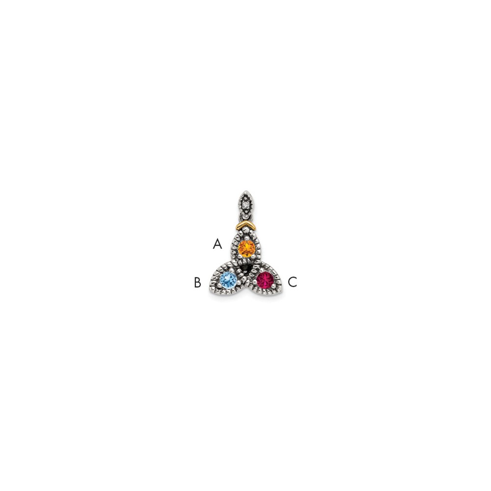 Sterling Silver Antiqued Pendant with 14K 3-stone with Diamond Mother's