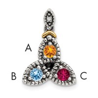 Sterling Silver Antiqued Pendant with 14K 3-stone with Diamond Mother's view 1