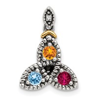 Sterling Silver Antiqued Pendant with 14K 3-stone with Diamond Mother's view 2