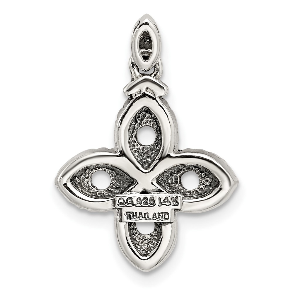 Sterling Silver Antiqued w/14k 4-stone w/Diamond Mothers Pendant Semi-Mount (QMPD28/4)