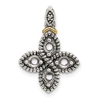 Sterling Silver Antiqued Pendant with 14K 4-stone with Diamond Mother's view 5