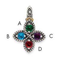 Sterling Silver Antiqued Pendant with 14K 4-stone with Diamond Mother's view 1
