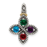 Sterling Silver Antiqued Pendant with 14K 4-stone with Diamond Mother's view 2