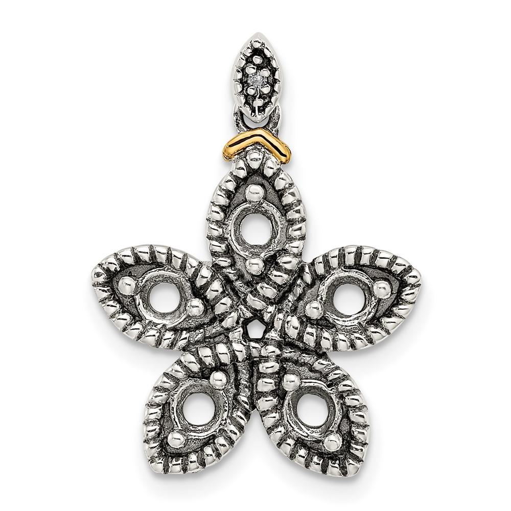 Sterling Silver Antiqued w/14k 5-stone w/Diamond Mothers Pendant Semi-Mount (QMPD28/5)
