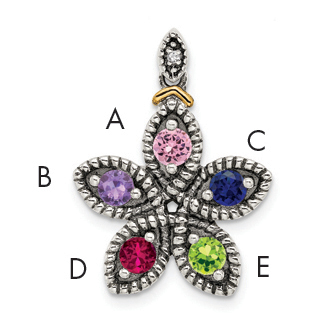Sterling Silver Antiqued w/14k 5-stone w/Diamond Mothers Pendant Semi-Mount (QMPD28/5)