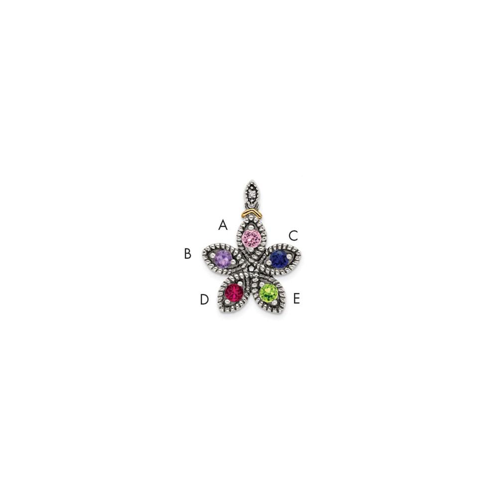 Sterling Silver Antiqued Pendant with 14K 5-stone with Diamond Mother's