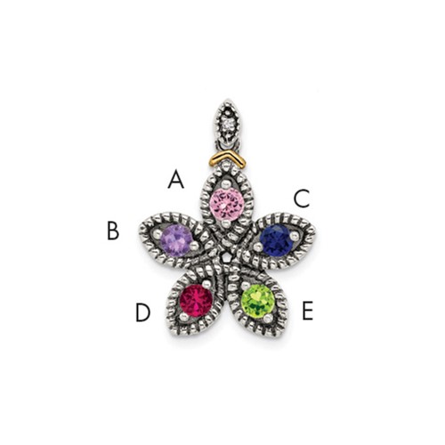 Sterling Silver Antiqued Pendant with 14K 5-stone with Diamond Mother's