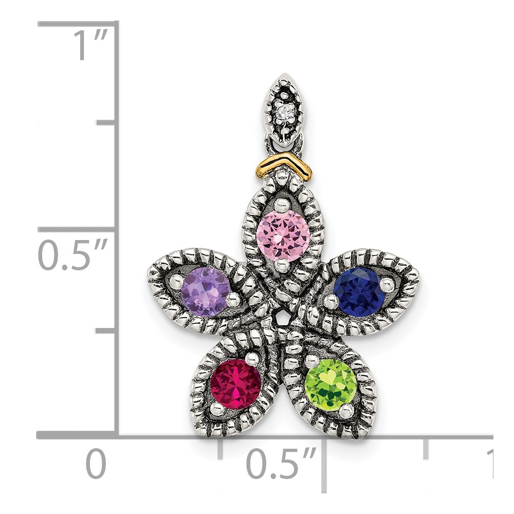 Sterling Silver Antiqued w/14k 5-stone w/Diamond Mothers Pendant Semi-Mount (QMPD28/5)