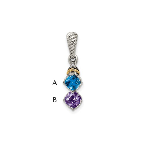 Sterling Silver Antiqued Pendant with 14K 2-stone with Diamond Mother's