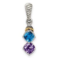 Sterling Silver Antiqued Pendant with 14K 2-stone with Diamond Mother's view 2