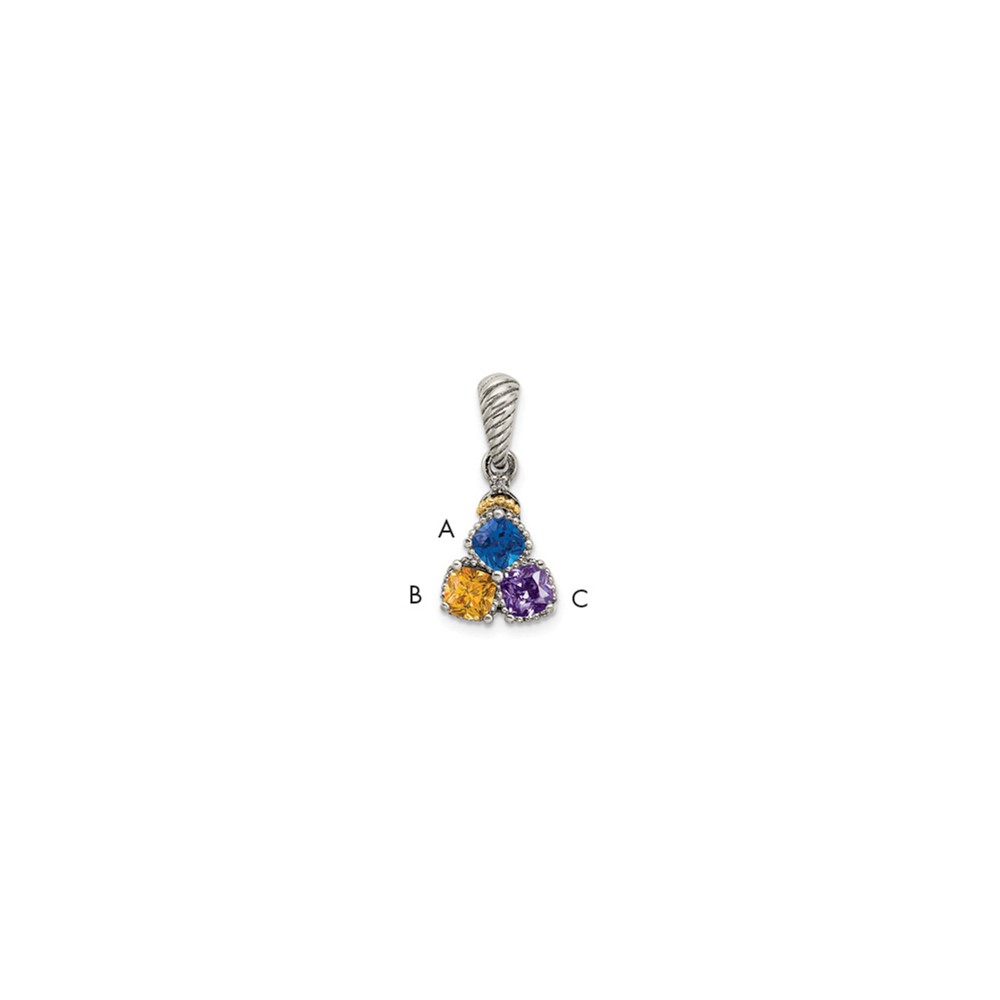 Sterling Silver Antiqued Pendant with 14K 3-stone with Diamond Mother's