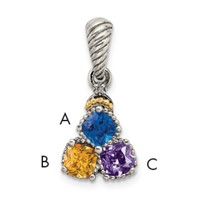 Sterling Silver Antiqued Pendant with 14K 3-stone with Diamond Mother's view 1