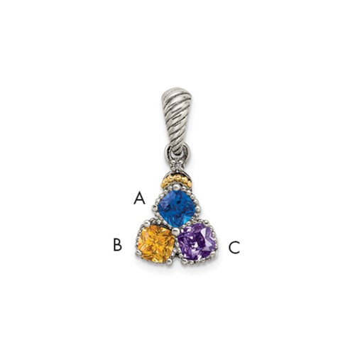 Sterling Silver Antiqued Pendant with 14K 3-stone with Diamond Mother's