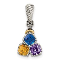 Sterling Silver Antiqued Pendant with 14K 3-stone with Diamond Mother's view 2