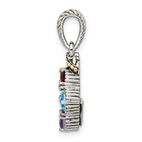 Sterling Silver Antiqued Pendant with 14K 4-stone with Diamond Mother's view 3