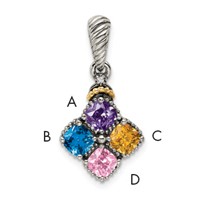 Sterling Silver Antiqued Pendant with 14K 4-stone with Diamond Mother's view 1